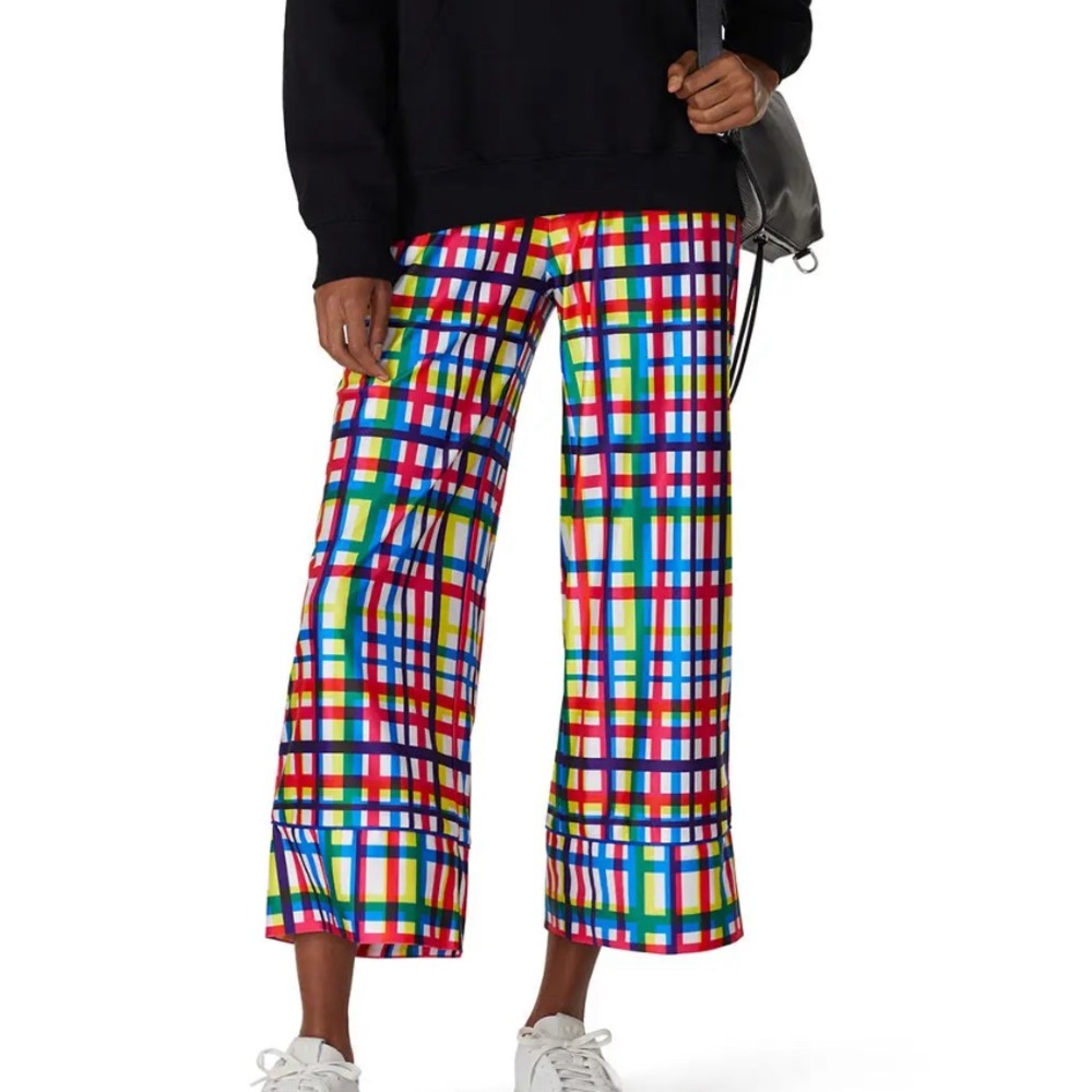 Terez Size M multicolor stripes wide leg pants made in NYC NWT